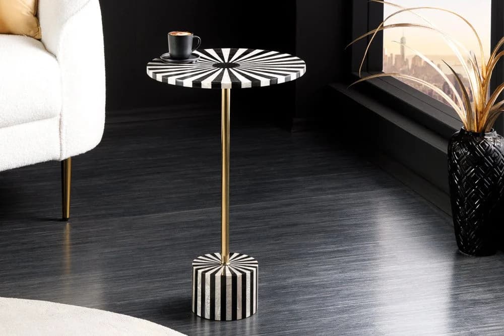 riess-ambiente Beistelltisch HARMONY NATURE 60cm Mosaik Schwarz/Weiß