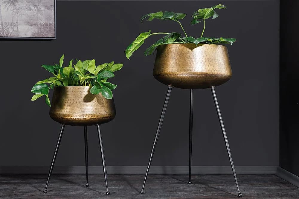 riess-ambiente Übertopf FLOWERS 65cm Messing Gold/Schwarz Hammerschlag-Design - Bild 4