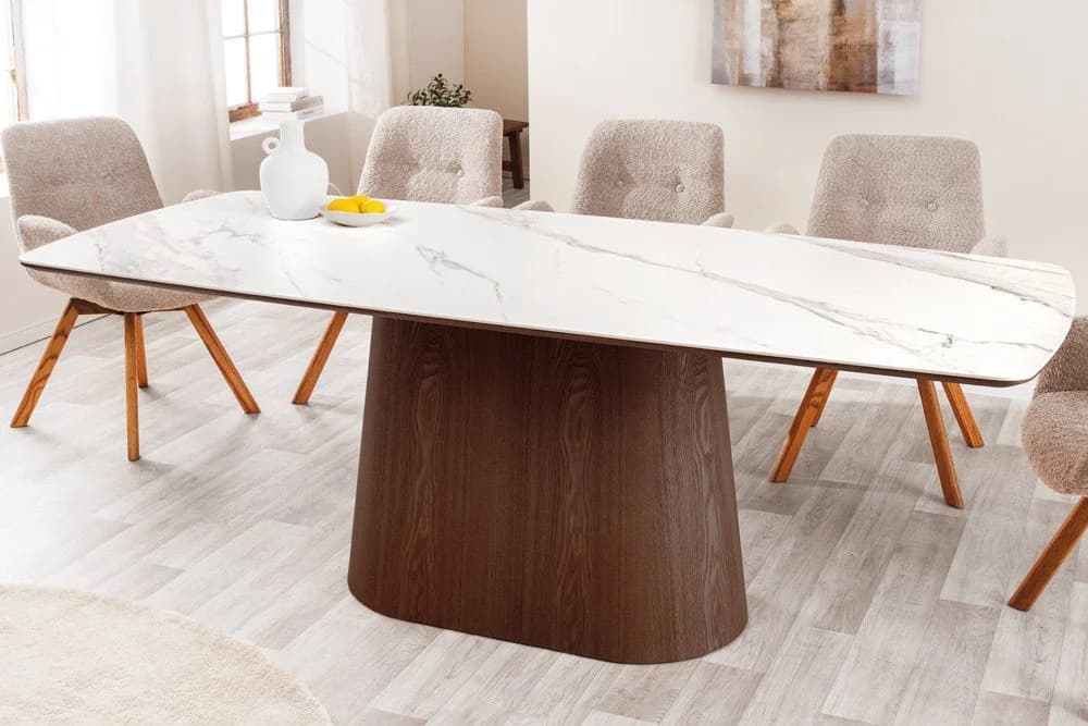 riess-ambiente Säulen-Esstisch UNIQUE 200cm Weiß/Braun Keramik