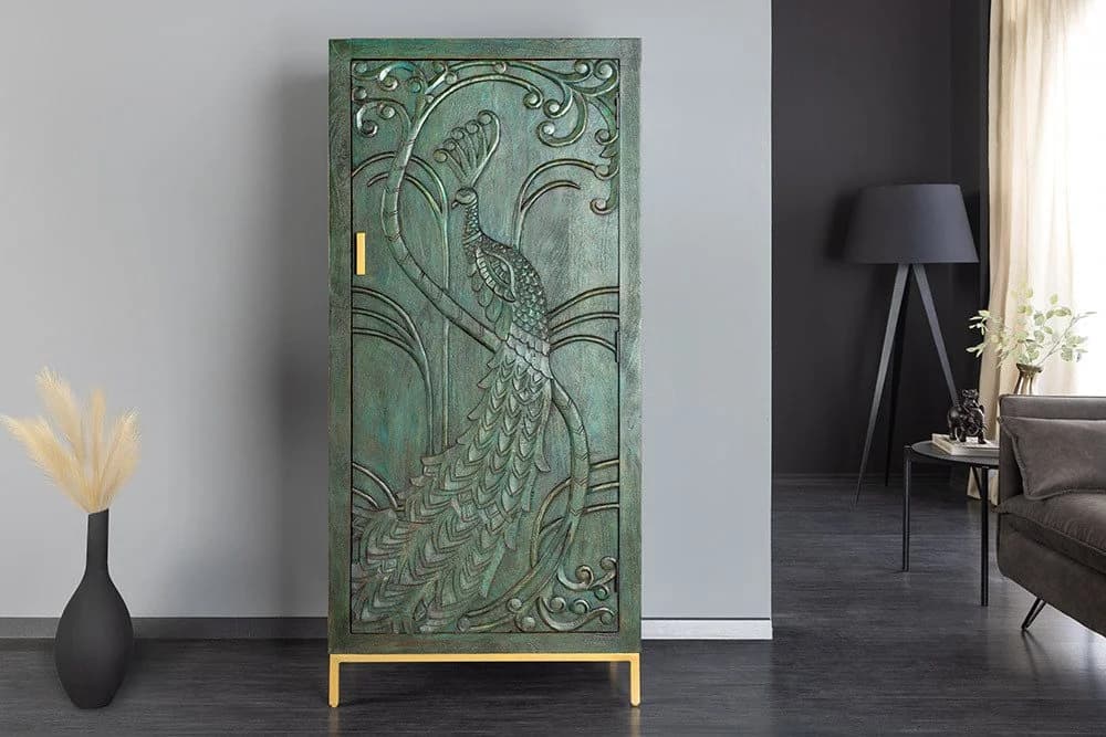 riess-ambiente Highboard PEACOCK 170cm grün gold Mango-Massivholz