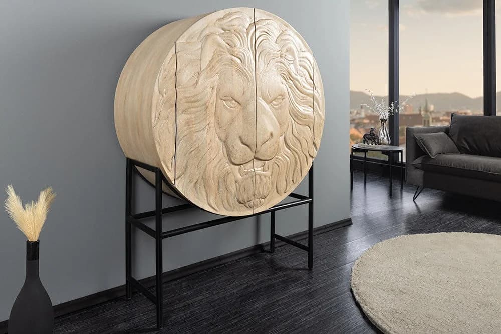 riess-ambiente Highboard LION 140cm Weiß Schwarz Löwenkopf-Design - Bild 2