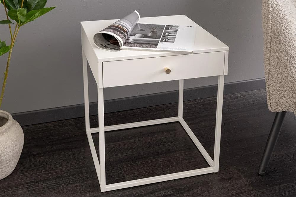 riess-ambiente Nachttisch SLIM LINE 50cm weiß Metall mit Schublade Industrial Design - Bild 3