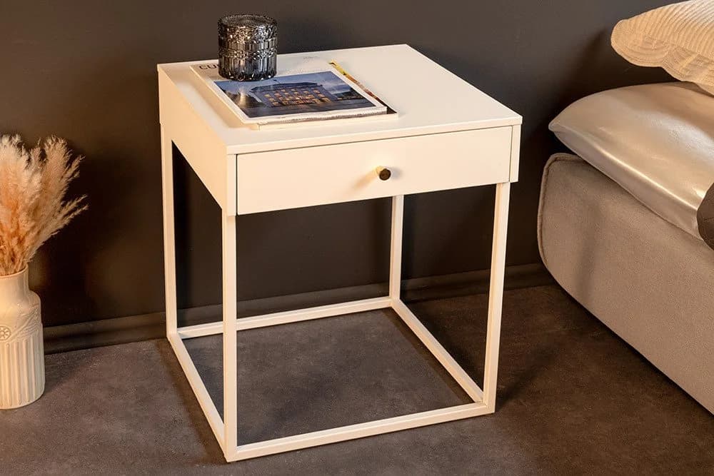 riess-ambiente Nachttisch SLIM LINE 50cm weiß Metall mit Schublade Industrial Design - Bild 4