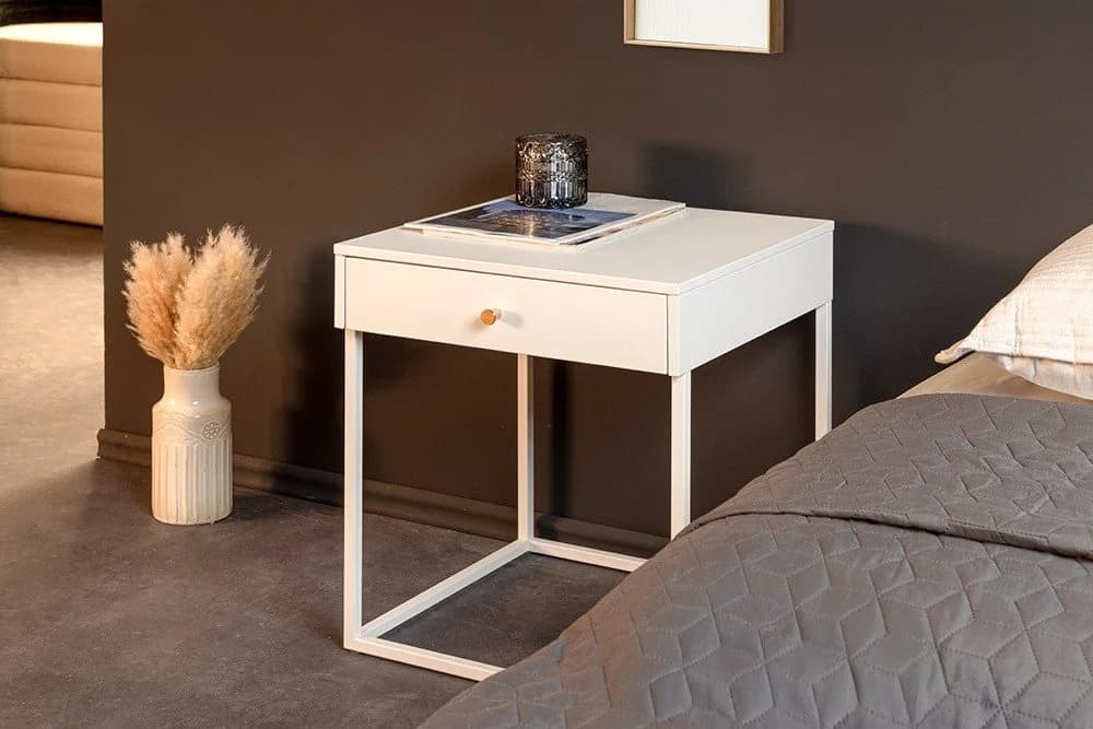 riess-ambiente Nachttisch SLIM LINE 50cm weiß Metall mit Schublade Industrial Design - Bild 5