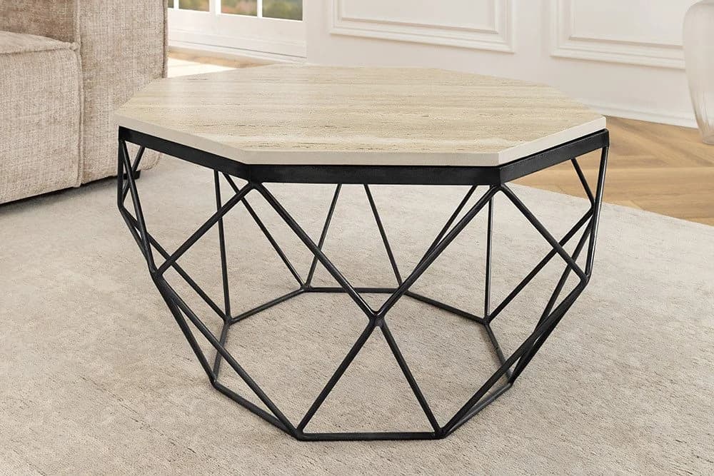 riess-ambiente Couchtisch DIAMOND Travertin Beige Schwarz Achterckig