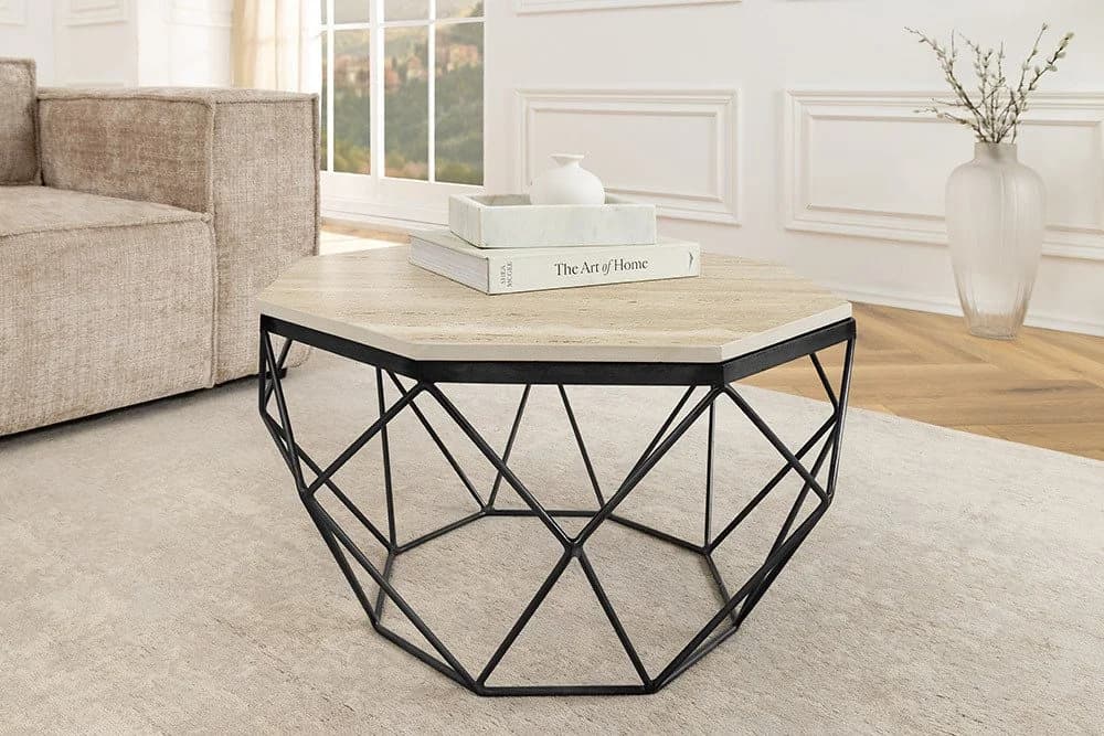 riess-ambiente Couchtisch DIAMOND Travertin Beige Schwarz Achterckig - Bild 3