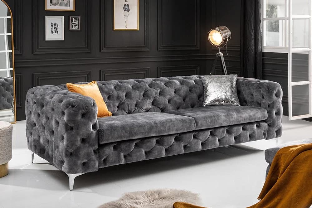 riess-ambiente 3-Sitzer Sofa Modern Barock Grau Samt Chesterfield - Bild 2