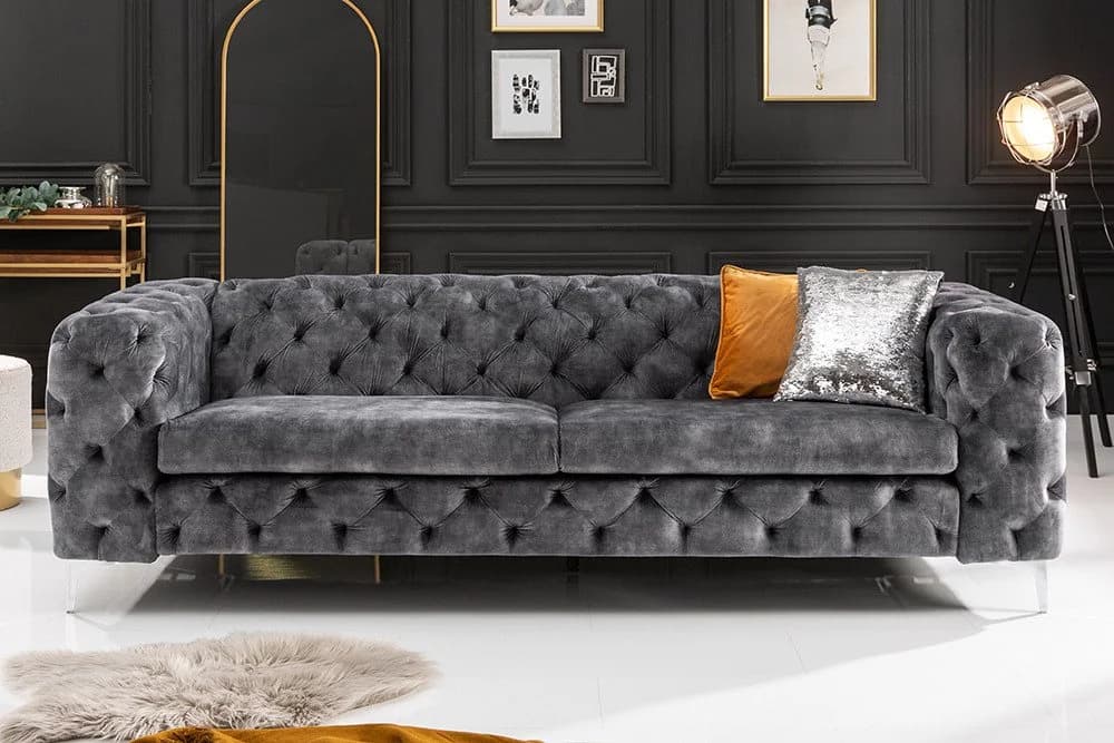 riess-ambiente 3-Sitzer Sofa Modern Barock Grau Samt Chesterfield - Bild 3