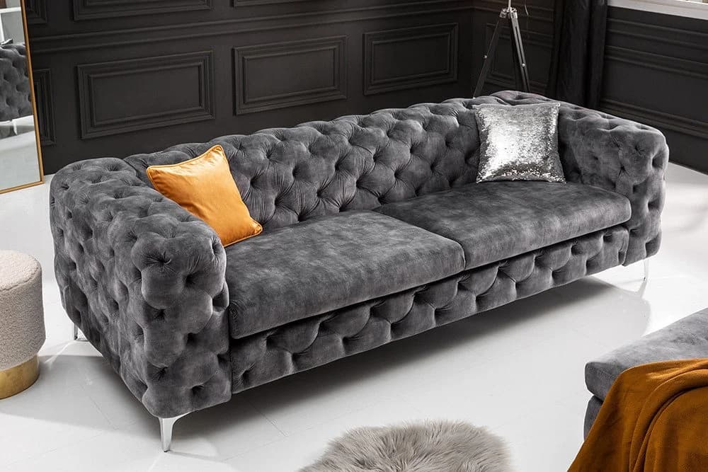 riess-ambiente 3-Sitzer Sofa Modern Barock Grau Samt Chesterfield - Bild 4