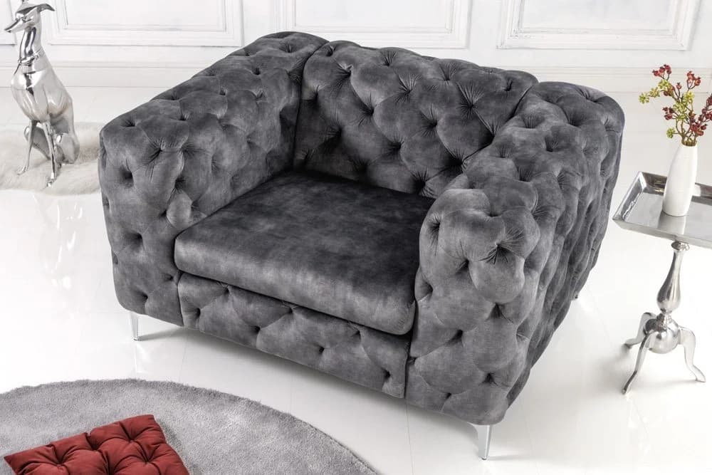 riess-ambiente Chesterfield-Sessel MODERN BAROCK Dunkelgrau Samt - Bild 2
