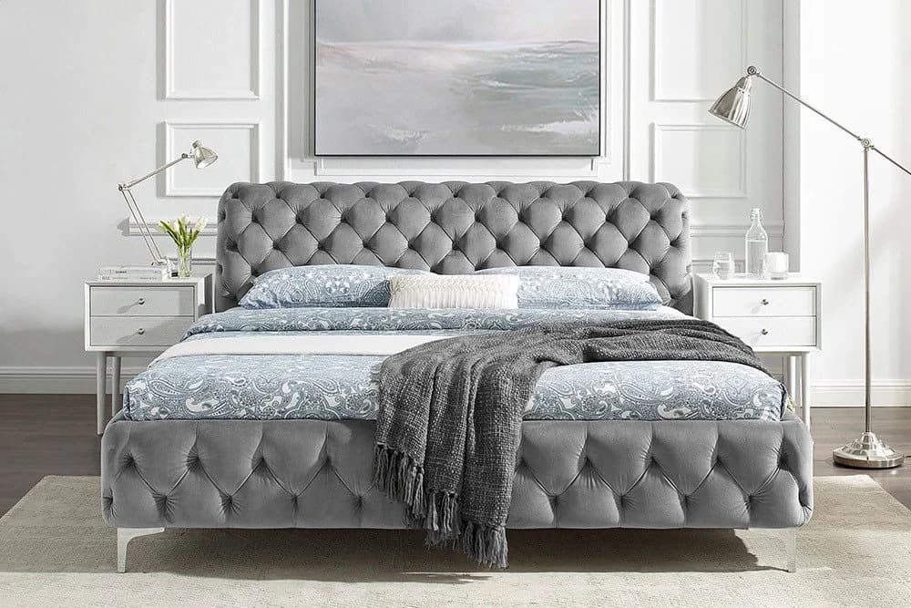 riess-ambiente Polsterbett MODERN BAROCK 180x200cm grau Samt