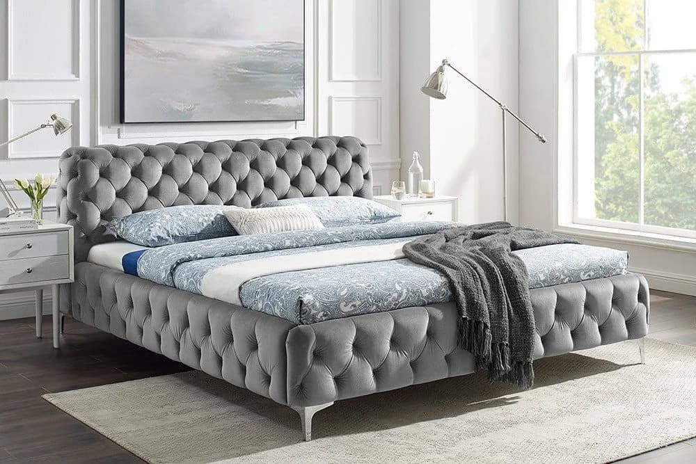 riess-ambiente Polsterbett MODERN BAROCK 180x200cm grau Samt - Bild 2