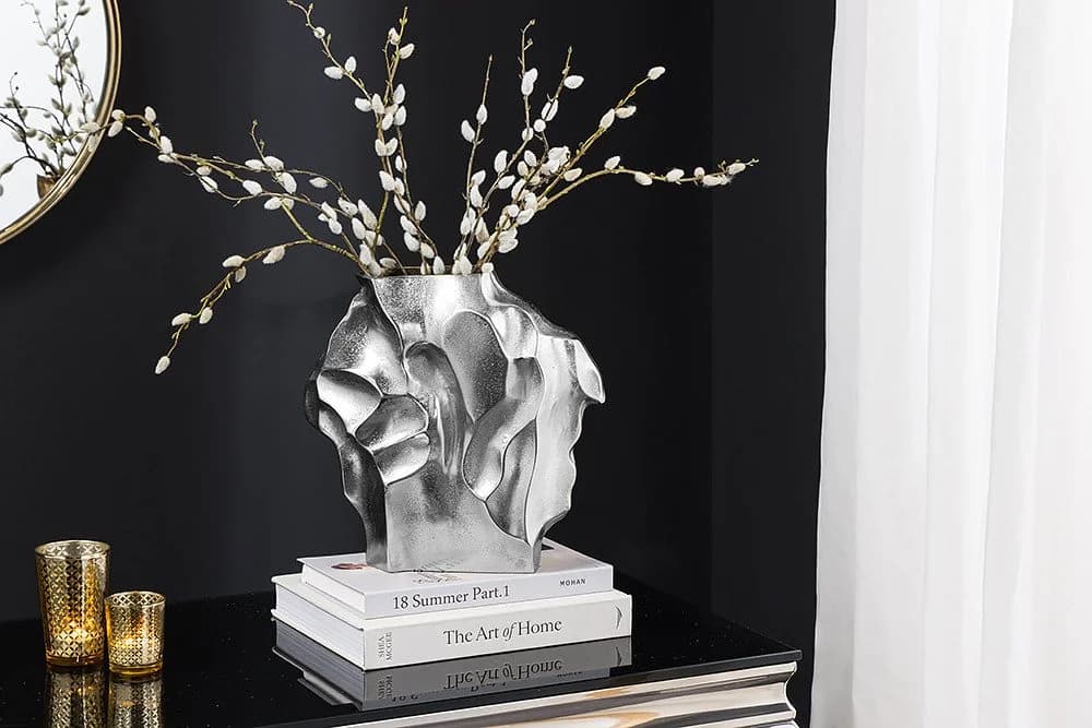 riess-ambiente Dekovase LIQUID 30cm silber Hammerschlag Design - Bild 2