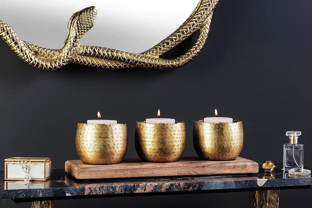 riess-ambiente Dekoschale ORIENT 45cm gold 3er-Set mit Massivholz-Tablett