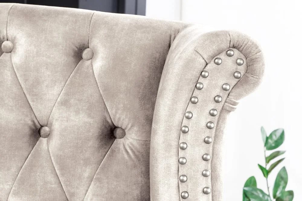 Riess Ambiente Ohrensessel Chesterfield Champagner Beige Samt - Bild 5