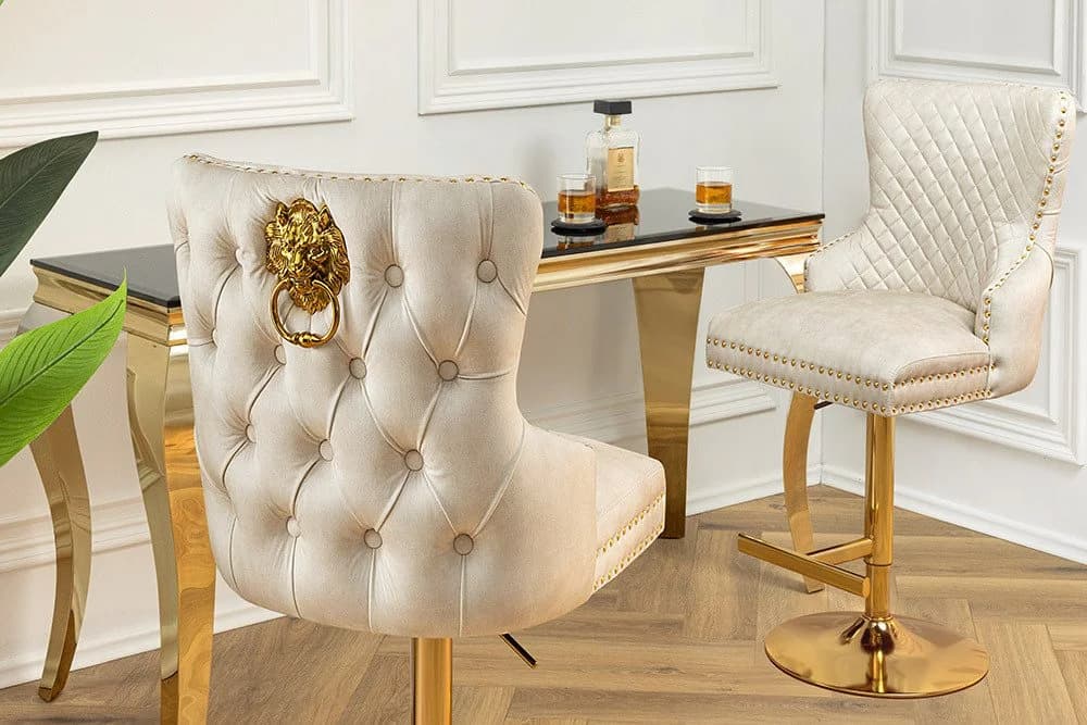 riess-ambiente Barhocker CASTLE DELUXE Beige Gold Löwenkopf