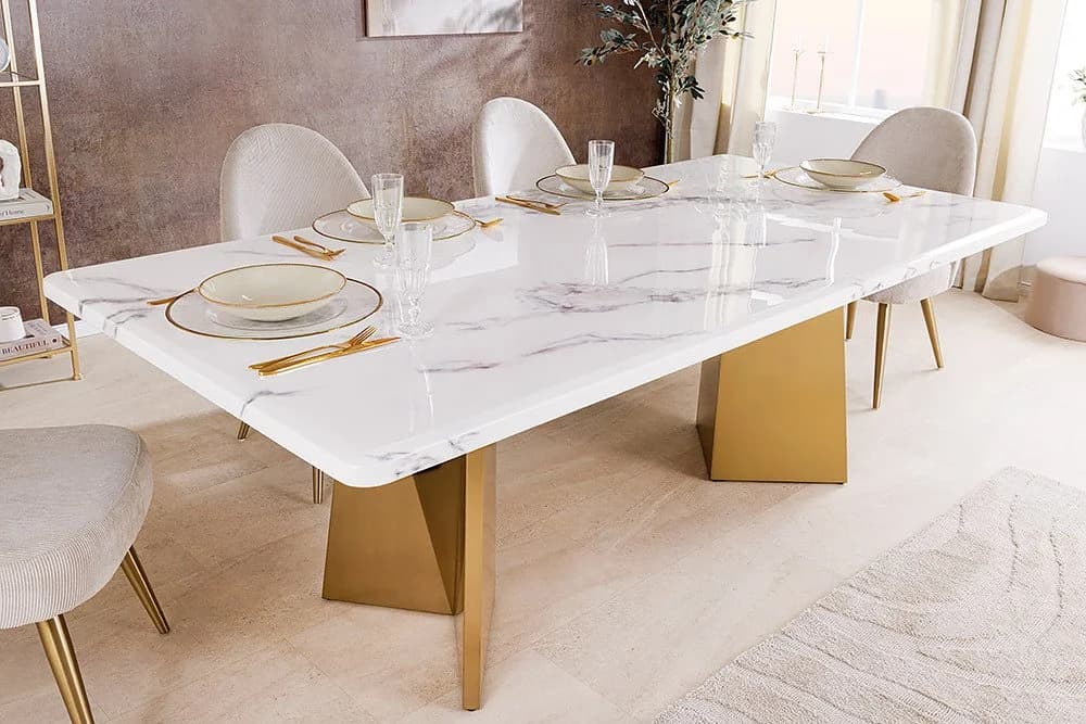 riess-ambiente Esstisch EXTRAVAGANCIA 200cm Weiß Marmor Metallgestell