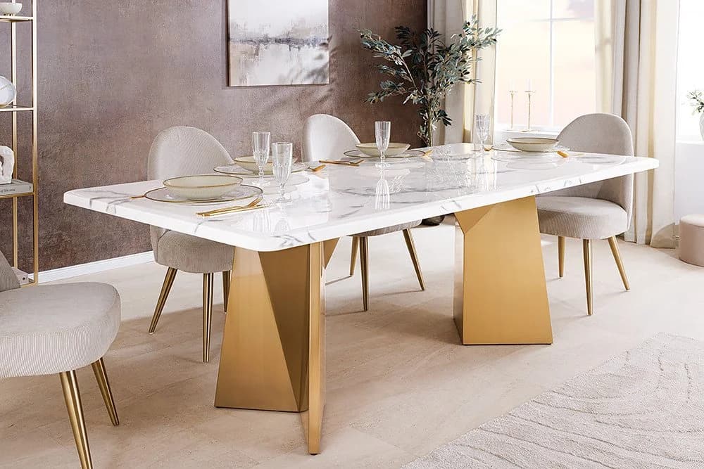riess-ambiente Esstisch EXTRAVAGANCIA 200cm Weiß Marmor Metallgestell - Bild 2