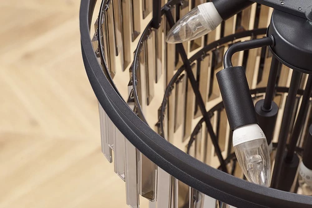 riess-ambiente Kronleuchter KRISTALL 50cm grau – Hängeleuchte mit Glasprismen & schwarzem Eisen - Bild 4