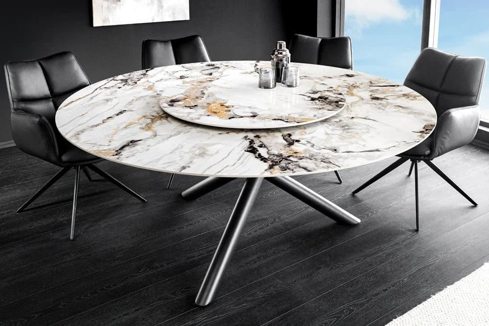 riess-ambiente Esstisch SPIN 150cm Weiß-Grau Keramik Drehplatte - Bild 2