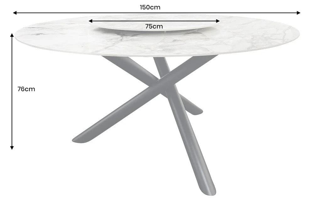 riess-ambiente Esstisch SPIN 150cm Weiß-Grau Keramik Drehplatte - Bild 3