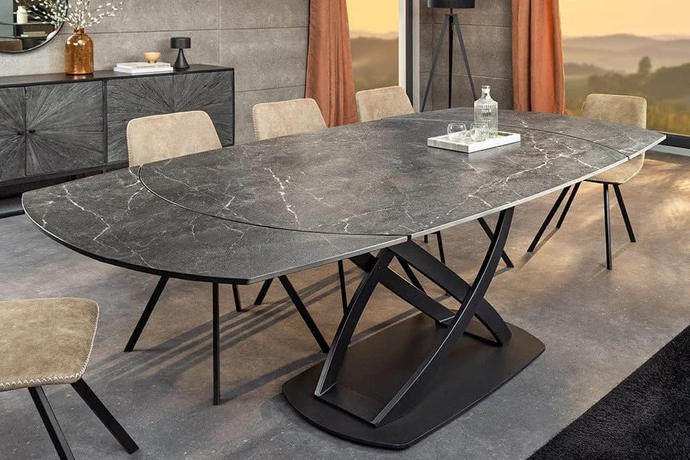 riess-ambiente Esstisch INCEPTION 130-190cm Anthrazit Schwarz Ovaler Keramik & Metalltisch