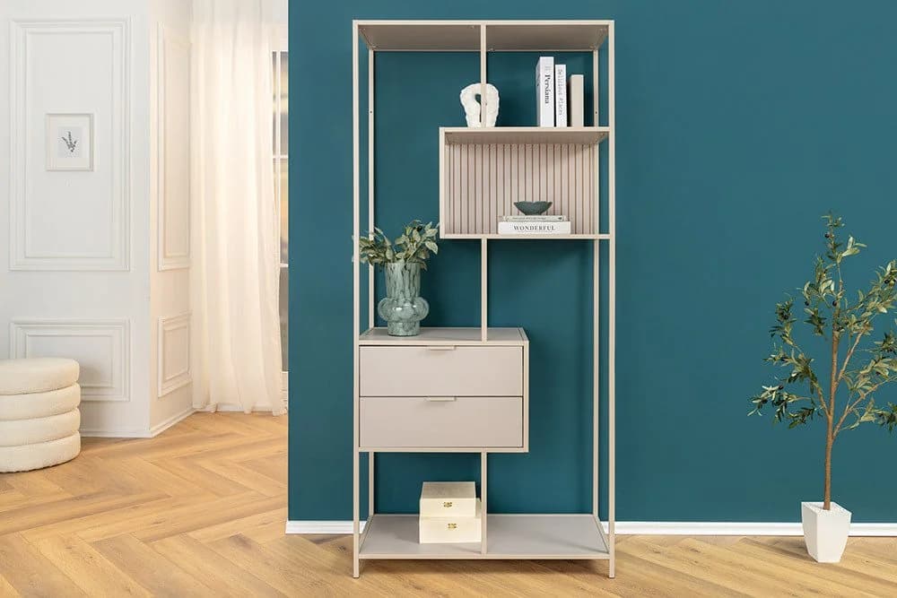 riess-ambiente Bücherregal SLIM LINE Champagner Beige Metall mit Schubladen