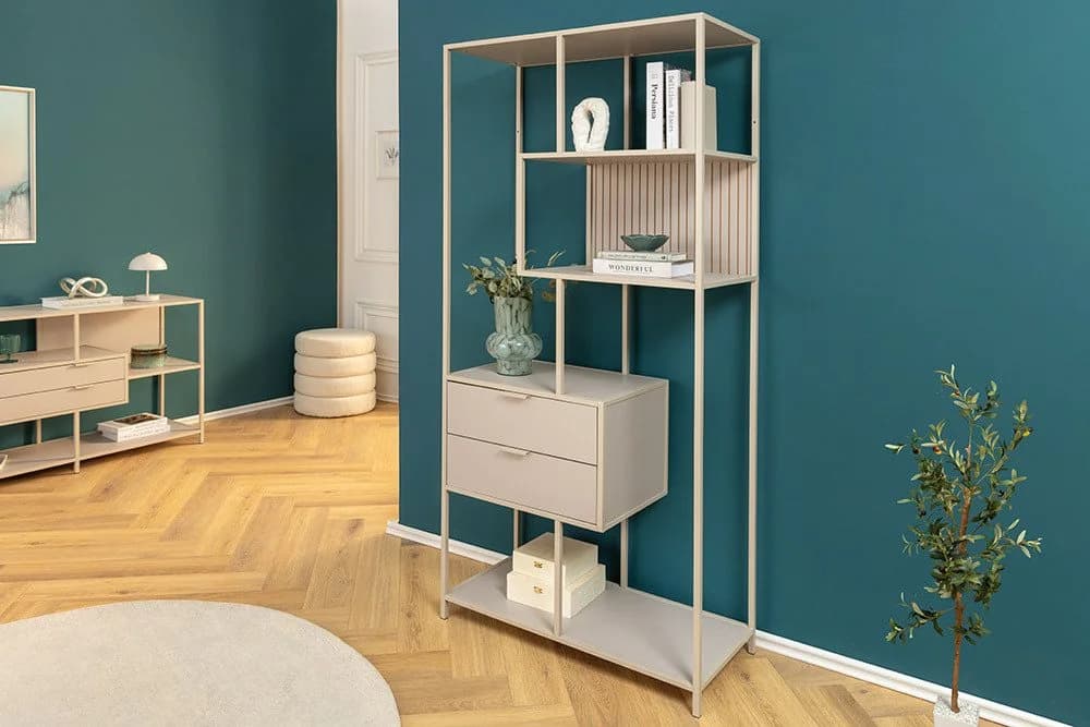 riess-ambiente Bücherregal SLIM LINE Champagner Beige Metall mit Schubladen - Bild 2