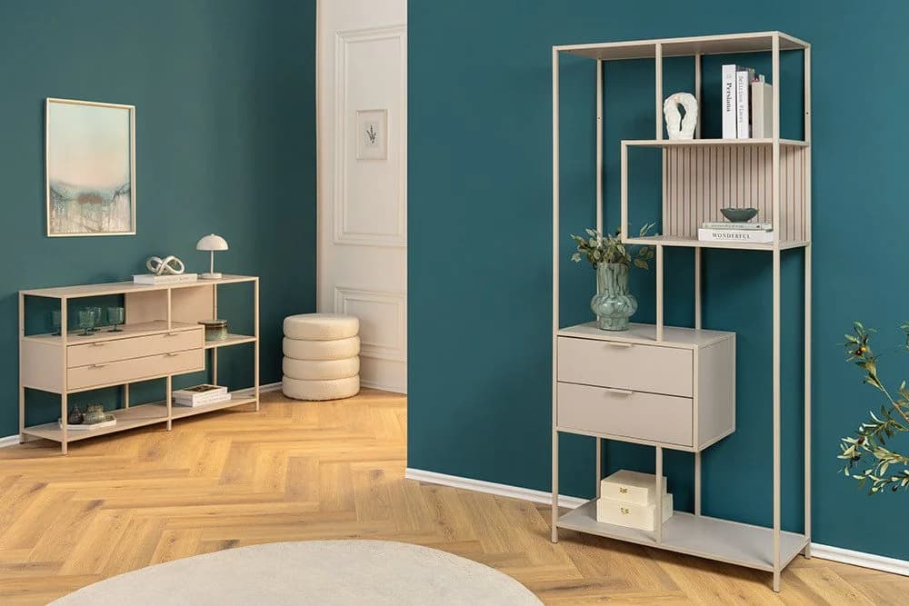 riess-ambiente Bücherregal SLIM LINE Champagner Beige Metall mit Schubladen - Bild 4