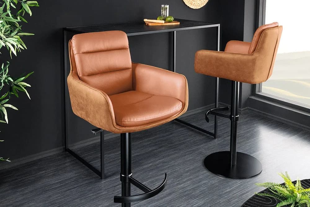 riess-ambiente Barhocker BIG GEORGE taupe/schwarz Echtleder 360° drehbar höhenverstellbar