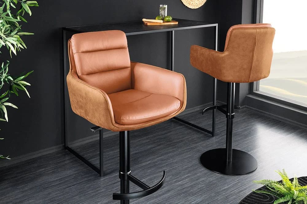 riess-ambiente Barhocker BIG GEORGE taupe/schwarz Echtleder 360° drehbar höhenverstellbar - Bild 3