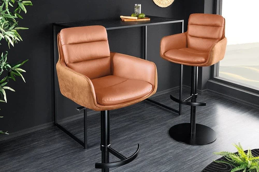 riess-ambiente Barhocker BIG GEORGE taupe/schwarz Echtleder 360° drehbar höhenverstellbar - Bild 4