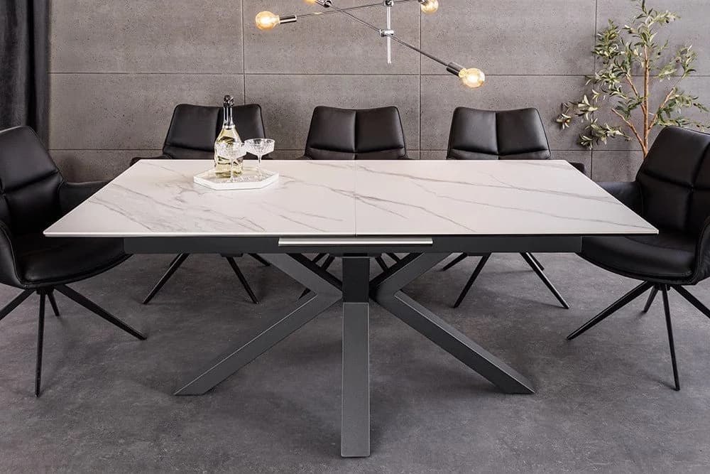 riess-ambiente Esstisch ETERNITY 160-200cm Weiß Schwarz Keramik Marmor-Design - Bild 3