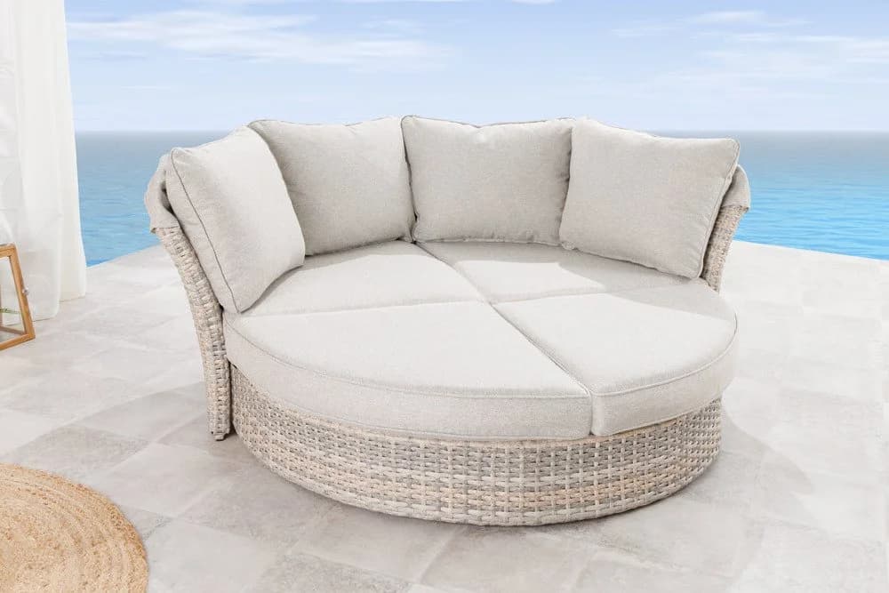 riess-ambiente Loungebett SEATTLE 195cm Greige Polyrattan mit Sonnendach - Bild 3