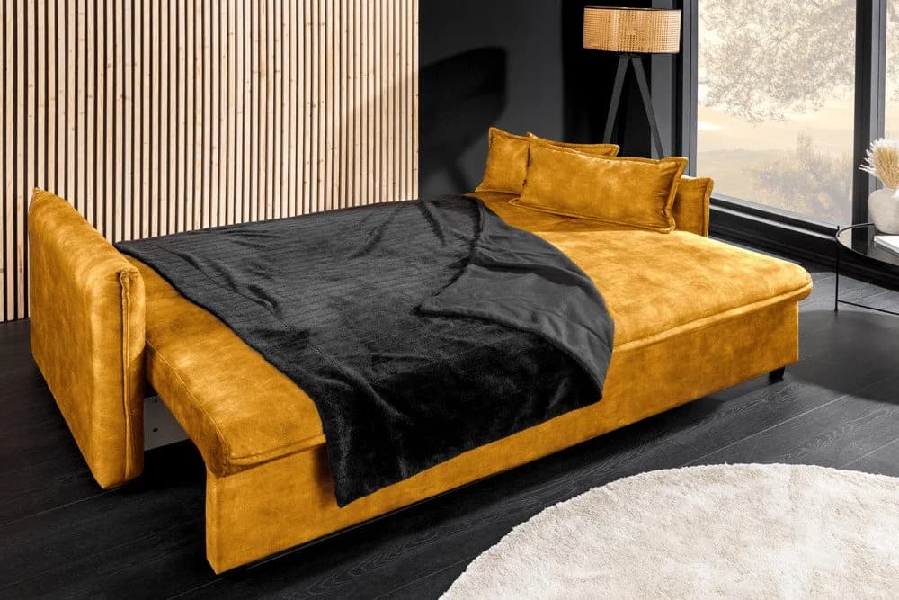 riess-ambiente Schlafsofa APARTMENT 215cm senfgelb Samt mit Bettkasten - Bild 4