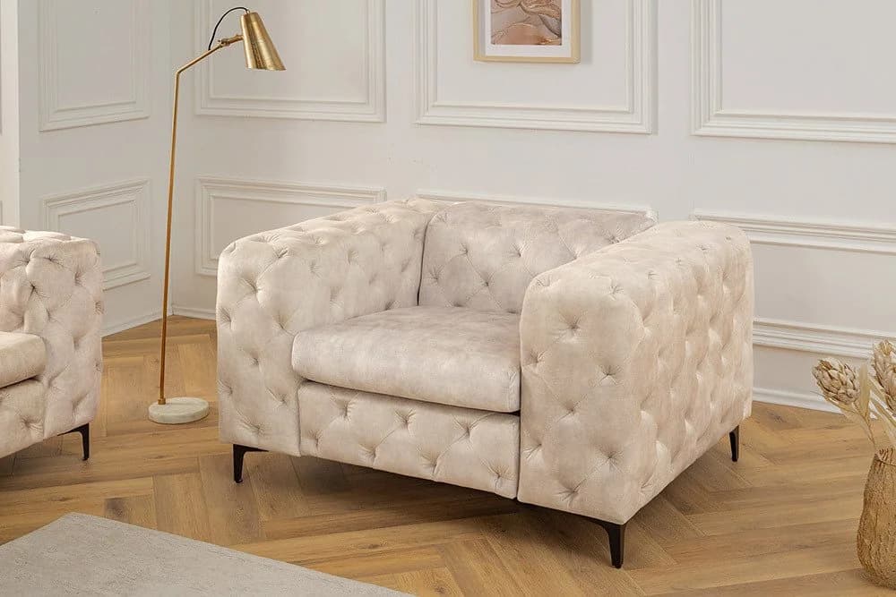 riess-ambiente Chesterfield-Sessel MODERN BAROCK Samt beige - Bild 2