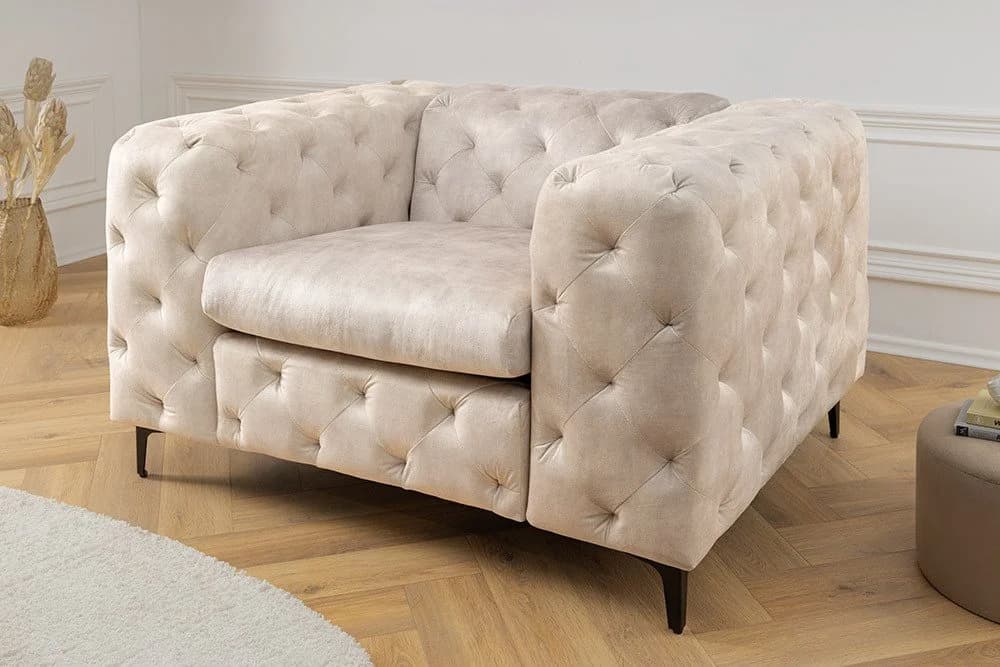 riess-ambiente Chesterfield-Sessel MODERN BAROCK Samt beige - Bild 4