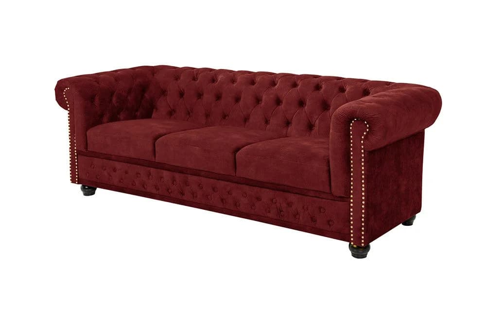 riess-ambiente Sofa CHESTERFIELD Rot Samt 3-Sitzer mit Goldnieten