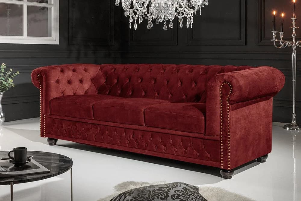 riess-ambiente Sofa CHESTERFIELD Rot Samt 3-Sitzer mit Goldnieten - Bild 2