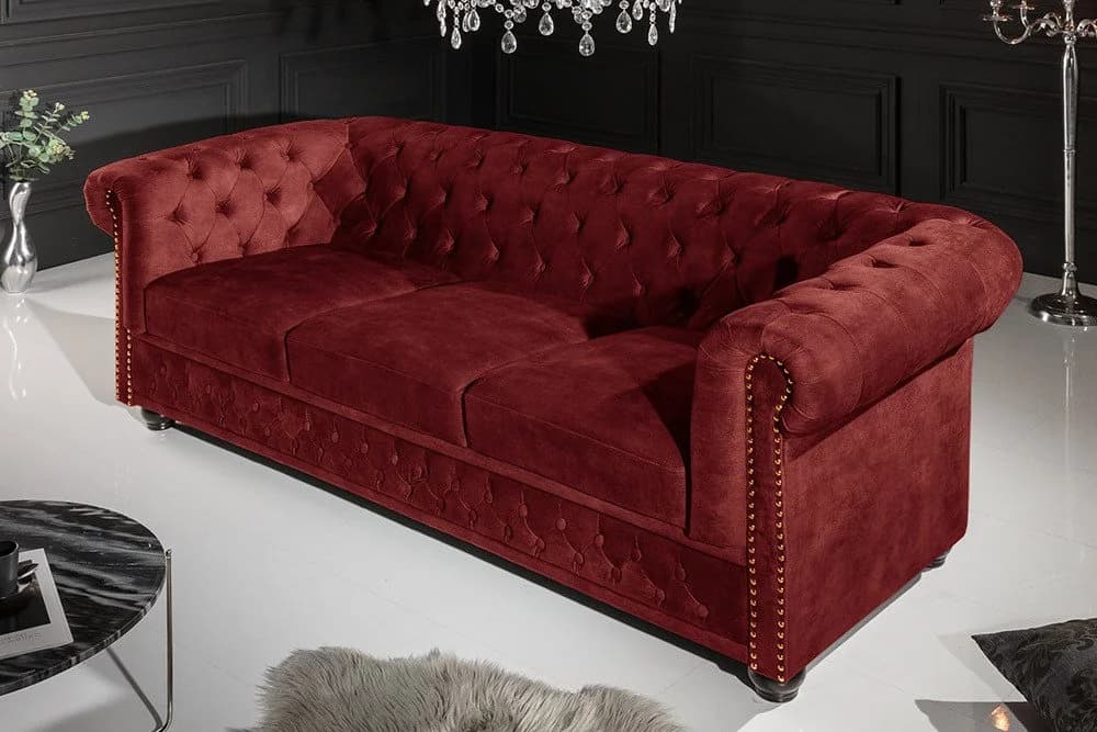 riess-ambiente Sofa CHESTERFIELD Rot Samt 3-Sitzer mit Goldnieten - Bild 3