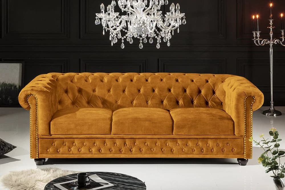 riess-ambiente Chesterfield Sofa 3-Sitzer Senfgelb Samt - Bild 2