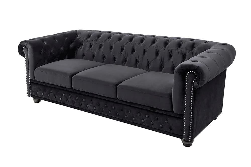riess-ambiente Chesterfield 3-Sitzer Sofa Schwarz Samt