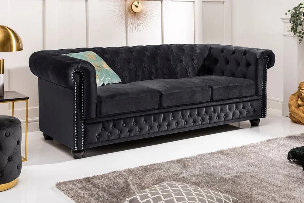 riess-ambiente Chesterfield 3-Sitzer Sofa Schwarz Samt - Bild 2