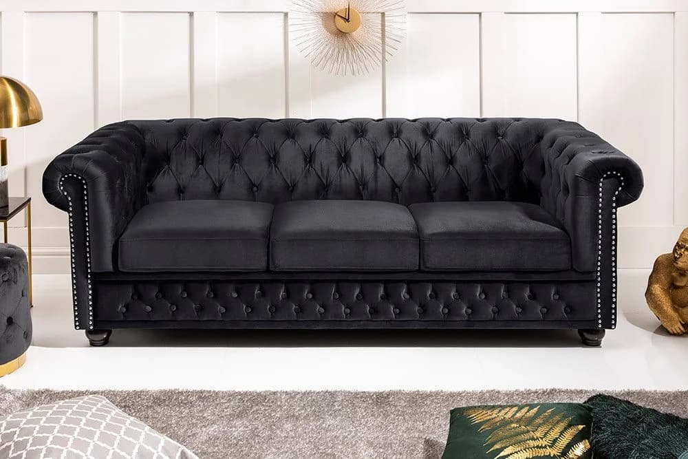 riess-ambiente Chesterfield 3-Sitzer Sofa Schwarz Samt - Bild 3