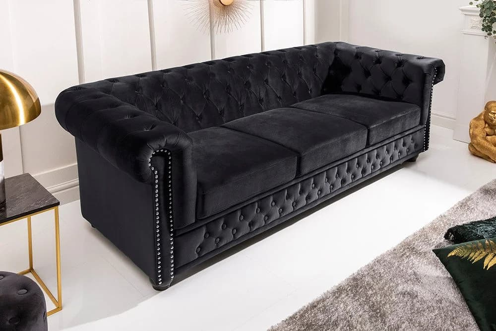 riess-ambiente Chesterfield 3-Sitzer Sofa Schwarz Samt - Bild 4