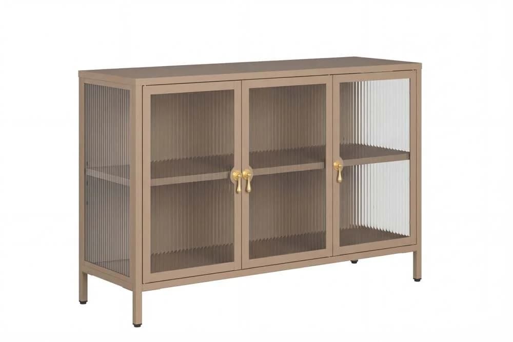 riess-ambiente Sideboard AMSTERDAM 105cm Beige/Gold Metall Riffelglas 3 Türen