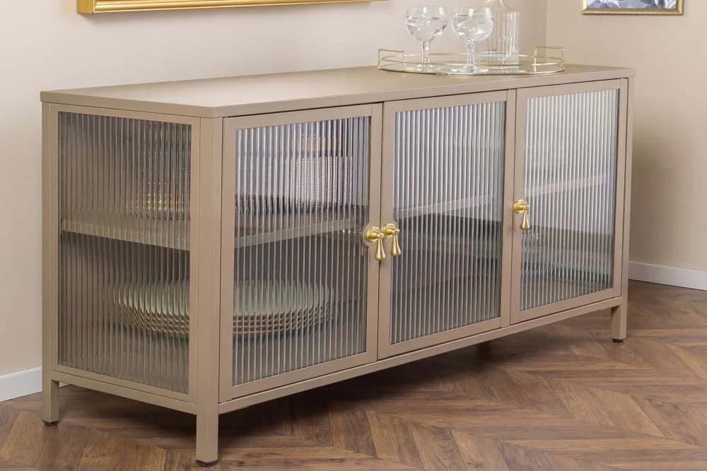 riess-ambiente Sideboard AMSTERDAM 105cm Beige/Gold Metall Riffelglas 3 Türen - Bild 2