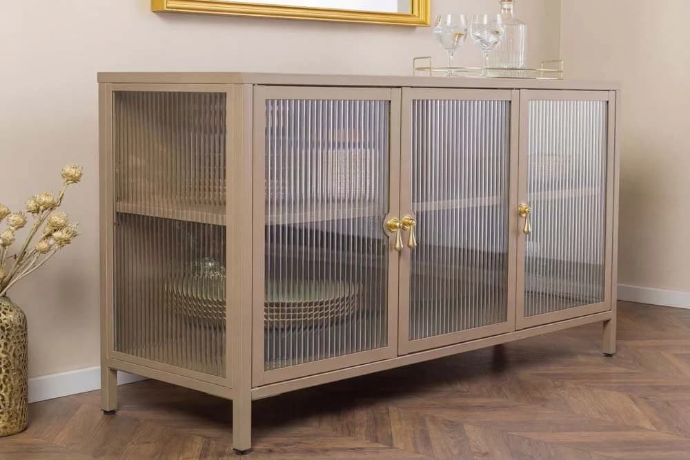riess-ambiente Sideboard AMSTERDAM 105cm Beige/Gold Metall Riffelglas 3 Türen - Bild 3