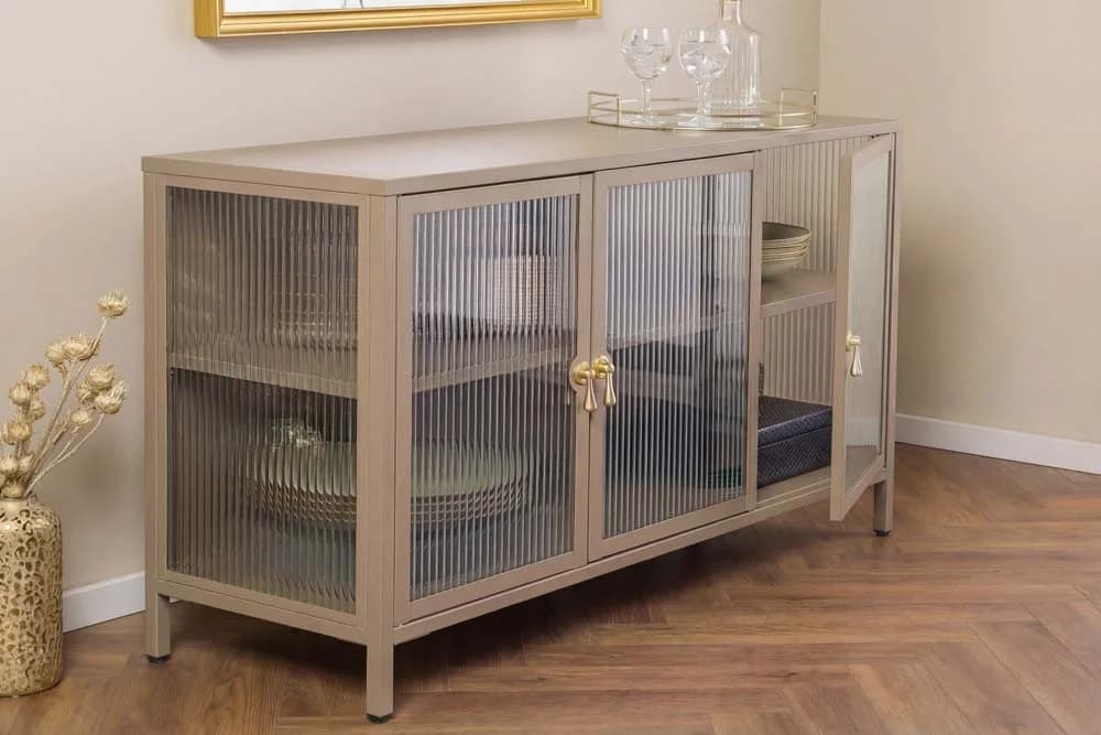 riess-ambiente Sideboard AMSTERDAM 105cm Beige/Gold Metall Riffelglas 3 Türen - Bild 4