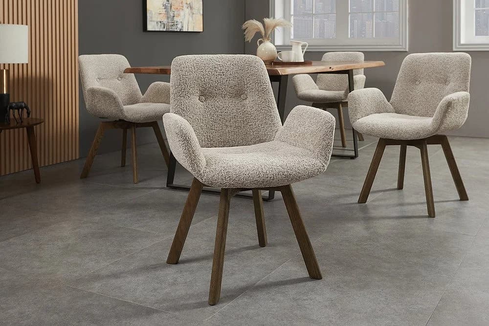 riess-ambiente Polsterstuhl BALTIC taupe Bouclé Eiche massiv 360° drehbar - Bild 2